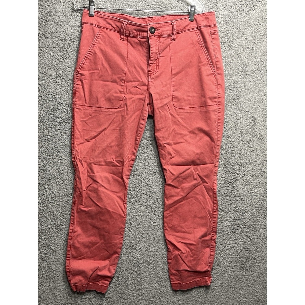 Cabi Chino Pants Womens 12 Salmon Cotton Stretch Ankle Crop Patch Pocket